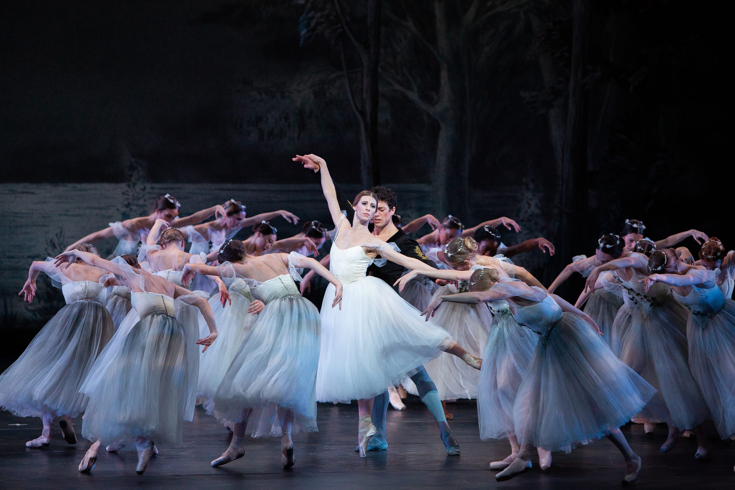 A group of ballet dancers hold a pose